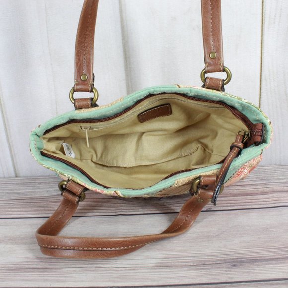 Fossil Genuine Classic Multicolor Embroidered Floral Cotton Patchwork Tote Bag - Picture 7 of 10